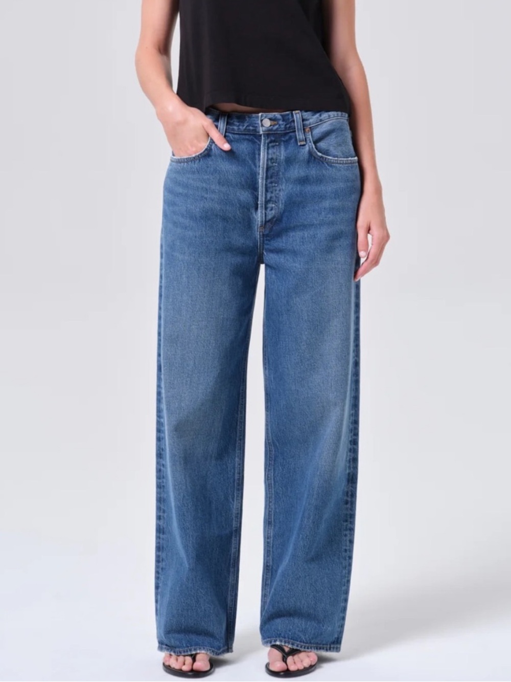 Agolde low slung baggy Wide Leg Jeans in Medium Blue Denim